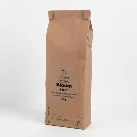 Organic Bloom Fertiliser — 750g kraft paper bag with dr forest Organic Bloom 2-8-10 label