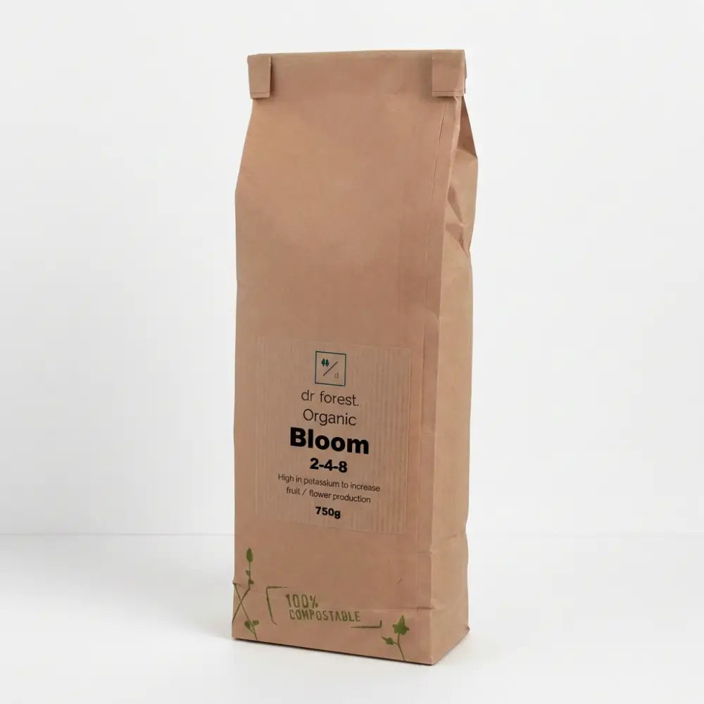 Organic Bloom Fertiliser — 750g kraft paper bag with dr forest Organic Bloom 2-4-8 label