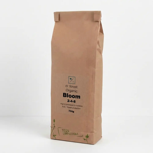 Organic Bloom Fertiliser — 750g kraft paper bag with dr forest Organic Bloom 2-4-8 label