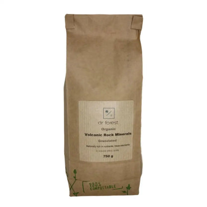 Granulated Volcanic Rock Dust — 750g kraft paper bag with Dr Forest Organic Volcanic Rock Minerals Granulated label