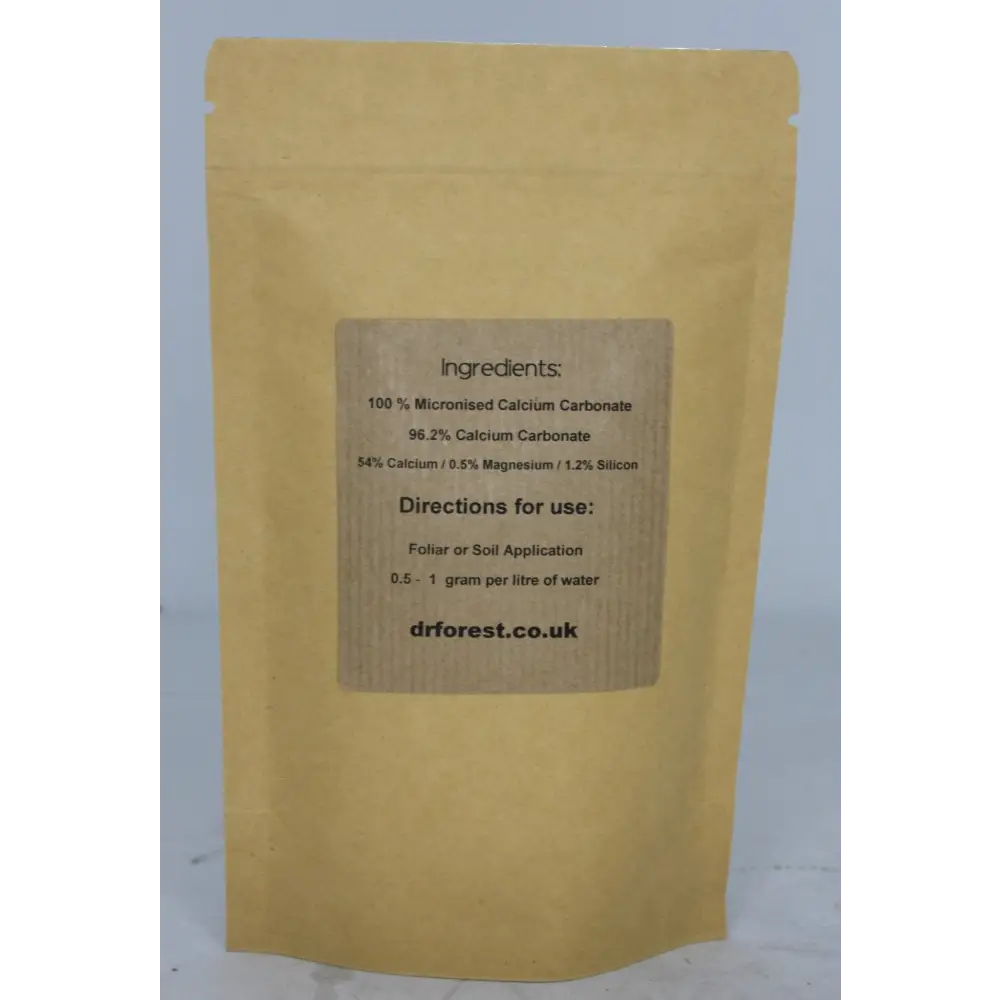 Organic Calcium Carbonate — back of kraft pouch with Ingredients and Directions for use panel