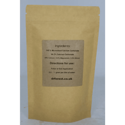 Organic Calcium Carbonate — back of kraft pouch with Ingredients and Directions for use panel