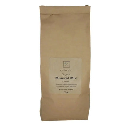 Mineral Mix soil conditioner and improver in a kraft paper bag with the Dr Forest label