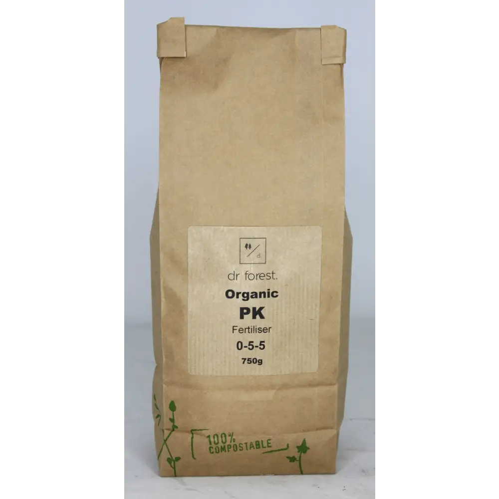 PK Fertiliser 0-5-5 — 750g kraft paper bag with dr forest Organic PK Fertiliser 0-5-5 label