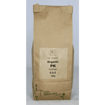 PK Fertiliser 0-5-5 — 750g kraft paper bag with dr forest Organic PK Fertiliser 0-5-5 label