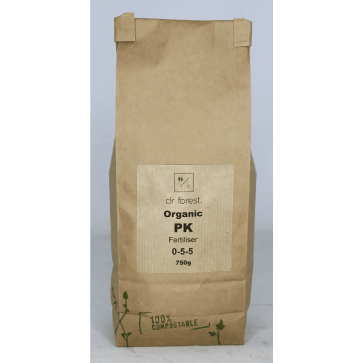 PK Fertiliser 0-5-5 — 750g kraft paper bag with dr forest Organic PK Fertiliser 0-5-5 label