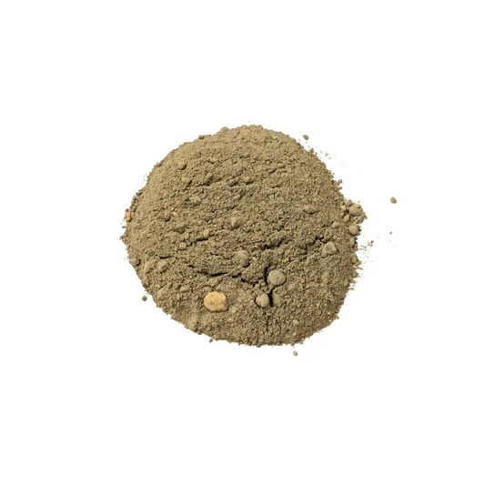 PK Fertiliser 0-5-5 — pile of fine olive-grey powder with small grit