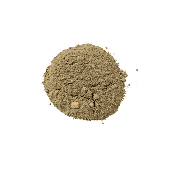 PK Fertiliser 0-5-5 — pile of fine olive-grey powder with small grit