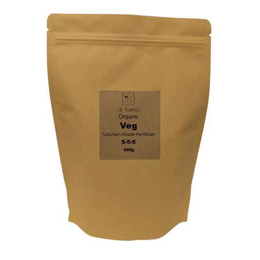 Organic Veg Booster — 500g kraft pouch with dr forest Organic Veg Solution Grade Fertiliser 5-5-5 label