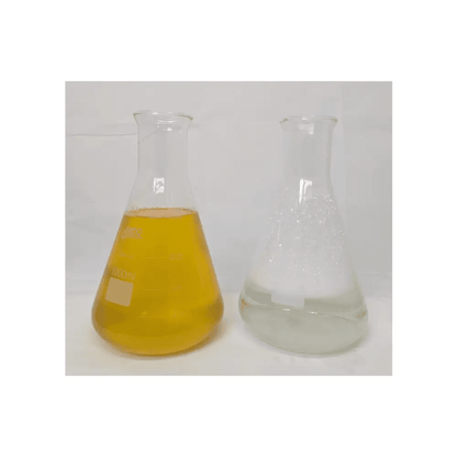 Organic Plant Soap — two Erlenmeyer flasks: yellow soap liquid in one, sudsy clear water in the other