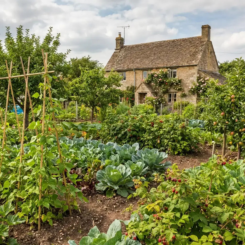 Stone cottage with a thatched roof and ivy-covered walls.