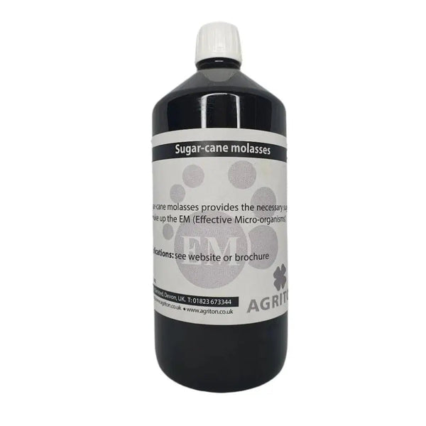 Unsulphured Molasses — 1L dark bottle with white cap, Sugar-cane molasses label